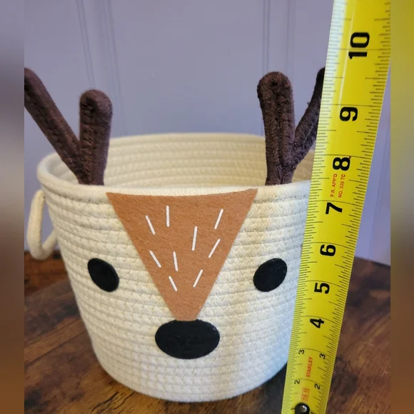 Deer woven Rope Basket Antlers felt deer face with handles - Picture 5 of 8